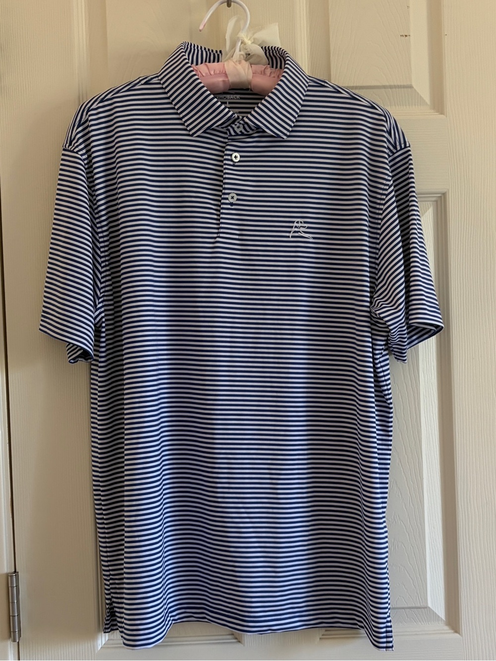 Rhoback Men's Blue and White Striped Performance Polo Shirt Size Large